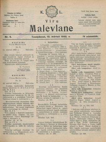 K. L. Viru Malevlane ; 6 1932-03-15
