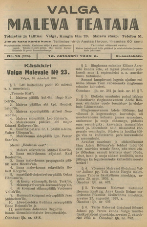 Valga Maleva Teataja ; 16 (226) 1939-10-12