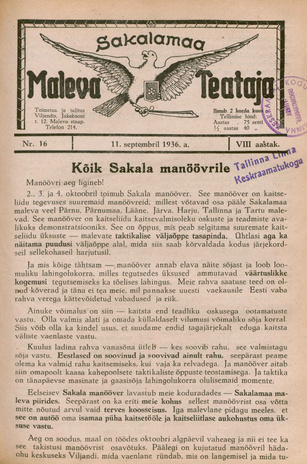 Sakalamaa Maleva Teataja ; 16 1936-09-11