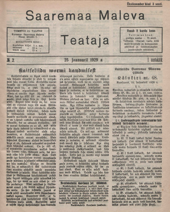 Saaremaa Maleva Teataja ; 2 1929-01-25