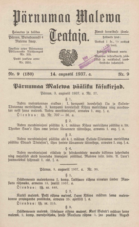 Pärnumaa Maleva Teataja ; 9 (180) 1937-08-14