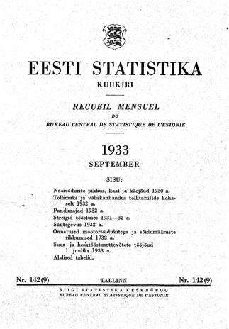 Eesti Statistika : kuukiri ; 142 (9) 1933-09