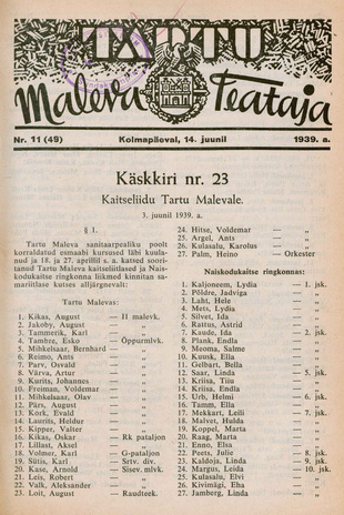 Tartu Maleva Teataja ; 11 (49) 1939-06-14