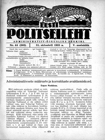 Eesti Politseileht ; 44 1925