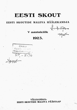 Eesti Skout ; sisukord 1925