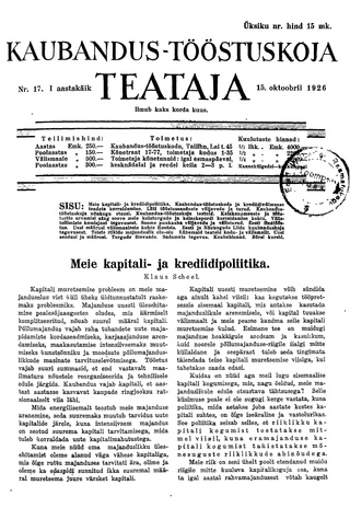 Kaubandus-tööstuskoja Teataja ; 17 1926-10-15