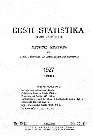 Eesti Statistika : kuukiri ; 65 (4) 1927-04