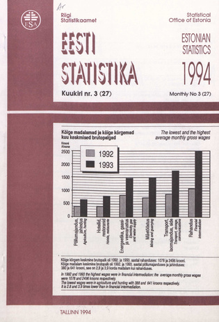 Eesti Statistika Kuukiri = Monthly Bulletin of Estonian Statistics ; 3(27) 1994-04