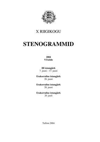 10. Riigikogu stenogrammid 2004 ; 6. kd. (Riigikogu stenogrammid ; 2004)