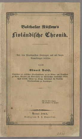 Balthasar Rüssow's Livländische Chronik 