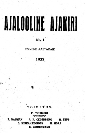Ajalooline Ajakiri ; 1 1922