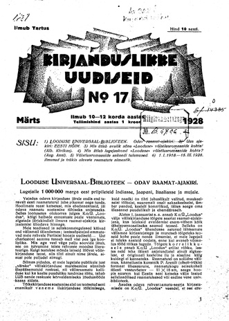 Kirjanduslikke uudiseid ; 17 1928