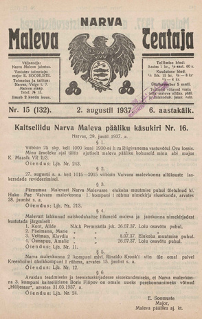 Narva Maleva Teataja ; 15 (132) 1937-08-02