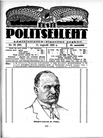 Eesti Politseileht ; 33 1923