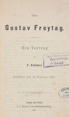 Ueber Gustav Freytag : ein Vortrag, gehalten den 14. Februar 1881