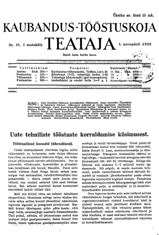 Kaubandus-tööstuskoja Teataja ; 18 1926-11-01