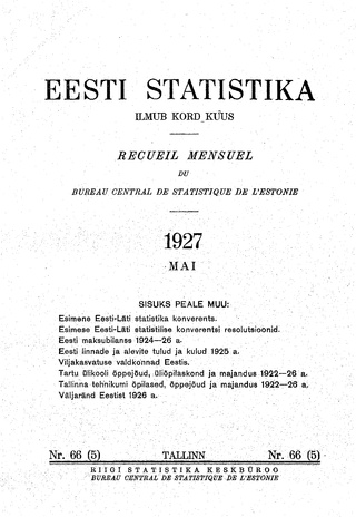 Eesti Statistika : kuukiri ; 66 (5) 1927-05