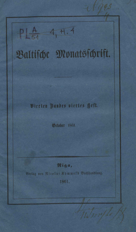 Baltische Monatsschrift ; 4 1861-10