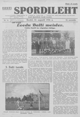 Eesti Spordileht ; 31 1930-08-22