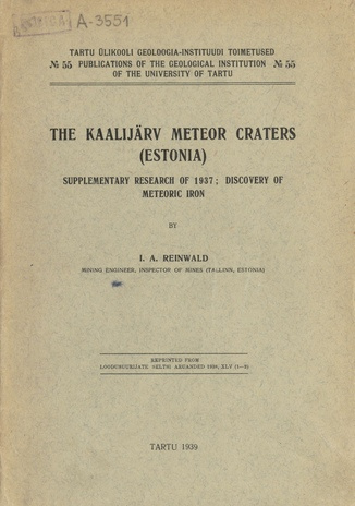 The Kaalijärv meteor craters (Estonia) : supplementary research of 1927 ; discovery of meteoric iron.