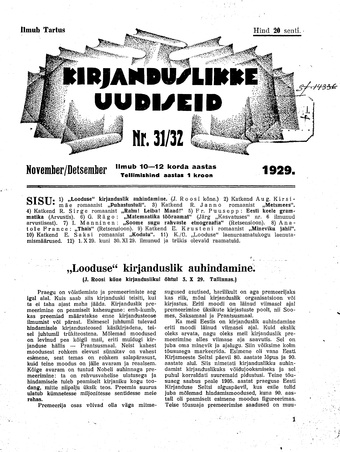 Kirjanduslikke uudiseid ; 31/32 1929