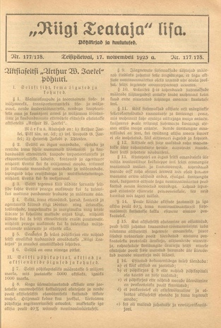 Riigi Teataja Lisa : seaduste alustel avaldatud teadaanded ; 177/178 1925-11-17
