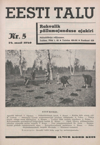 Eesti Talu : rahvalik põllumajanduse ajakiri ; 5 1940-05-24