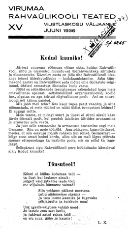 Virumaa Rahvaülikooli Teated ; 15 1936-06