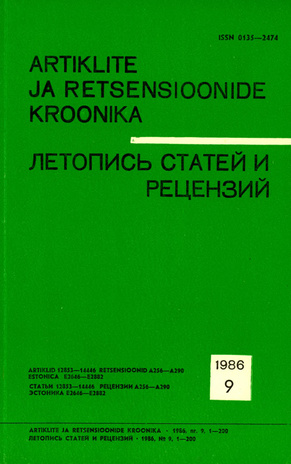 Artiklite ja Retsensioonide Kroonika = Летопись статей и рецензий ; 9 1986-09