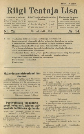 Riigi Teataja Lisa : seaduste alustel avaldatud teadaanded ; 24 1934-03-28