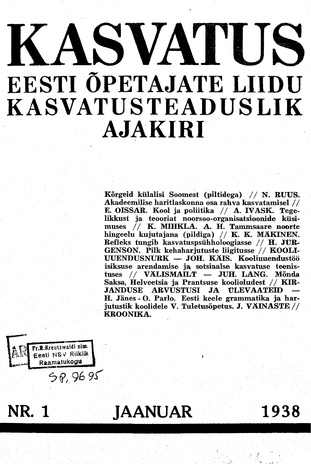 Kasvatus ; 1 1938-01