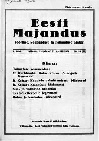 Eesti Majandus ; 16 1924-04-22