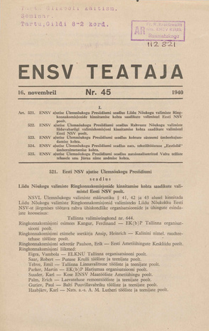 Eesti NSV Teataja ; 45 1940-11-16
