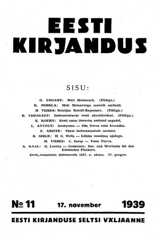 Eesti Kirjandus ; 11 1939