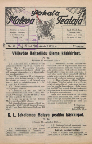 Sakalamaa Maleva Teataja ; 18 1939-10-02