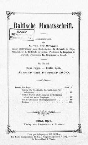 Baltische Monatsschrift ; 1870-01/02