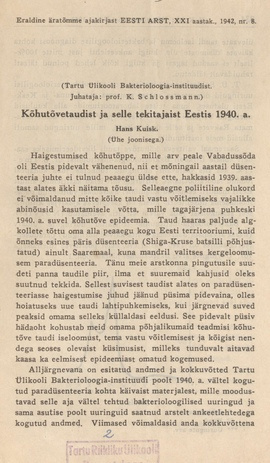 Kõhutõvetaudist ja selle tekitajaist Eestis 1940. a.