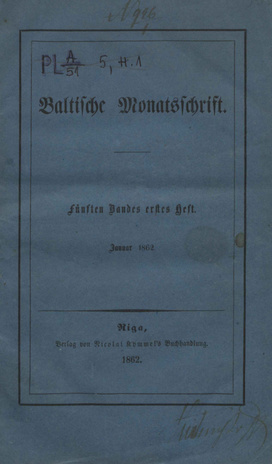 Baltische Monatsschrift ; 1 1862-01