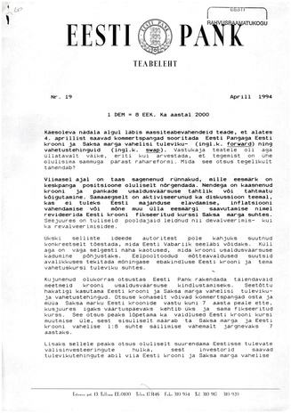 Eesti Pank : teabeleht ; 19 1994-04