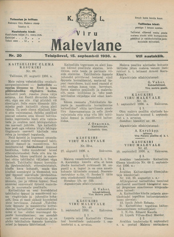 K. L. Viru Malevlane ; 20 1936-09-15