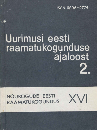 Uurimusi Eesti raamatukogunduse ajaloost. 2 