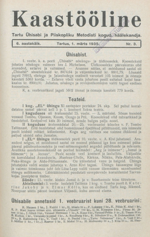 Kaastööline : Tartu Ühisabi Informatsioonileht ; 3 1935-03-01