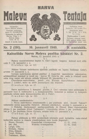 Narva Maleva Teataja ; 2 (191) 1940-01-16