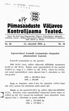 Piimasaaduste Väljaveo Kontrolljaama Teated ; 10 1939-10-11