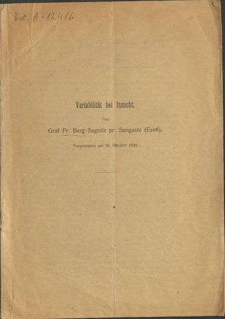Variabilität bei Inzucht. Vorgetragen am 26. Okt. 1922