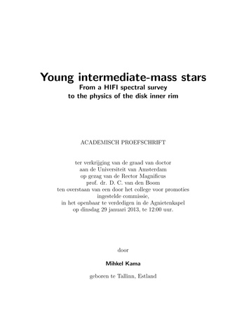 Young intermediate-mass stars : from a HIFI spectral survey to the physics of the disk inner rim 