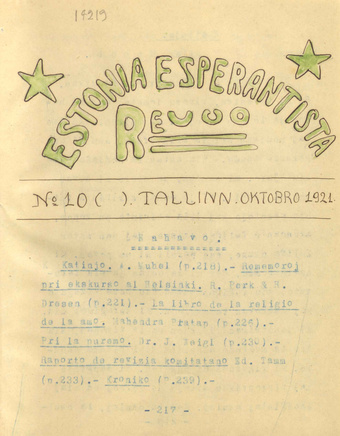 Estonia Esperantista Revuo ; 10 [26] 1921-10