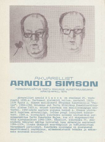 Akvarellist Arnold Simson : personaalnäitus Tartu Riiklikus Kunstimuuseumis : märts-aprill 1974 : tööde nimestik 