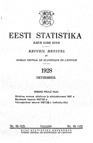 Eesti Statistika : kuukiri ; 85 (12) 1928-12