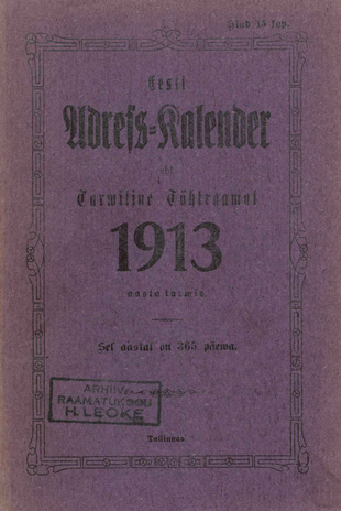 Eesti Adress-Kalender ehk Tarwiline Tähtraamat 1913. aasta tarwis